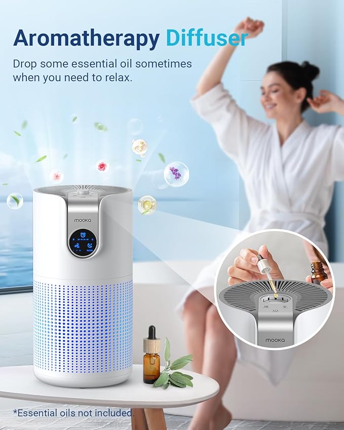 Air Purifiers for Home Large Room Up to 1500ft² with Aromatherapy, MOOKA HEPA Air Purifier for Bedroom Pets Kitchen, Air Filter Cleaner for Wildfire Smoke Pollen Dust Dander Odor, 15dB, M03-PawvioPets