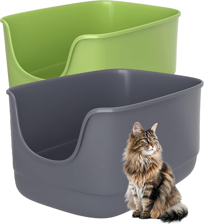 Gefryco Jumbo Cat Litter Box with High Sides, Extra Large for Muti Cats Open Big Cat Litter Box Anti-Splashing, High Wall Litter Tray for Indoor Medium and Large Cats(2Pack)-PawvioPets