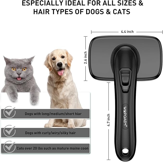 Dog Brush for Shedding & Grooming Small Medium Large Dogs & Cats - Remove Loose Fur, Knot, Undercoat. Suitable for Long Short Hair Lengths sensitive Animals, Black-PawvioPets