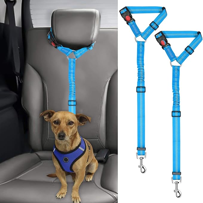 BWOGUE 2 Packs Dog Cat Safety Seat Belt Strap Car Headrest Restraint Adjustable Nylon Fabric Dog Restraints Vehicle Seatbelts Harness-PawvioPets