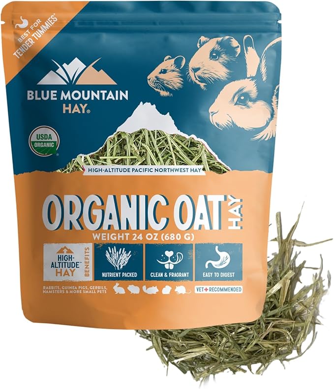 Blue Mountain Hay | Fresh Organic Oat Hay (24 Ounce) | Good for Sensitive Digestion | High-Altitude Hay Pet Food for Rabbits, Guinea Pigs, Chinchillas, Hamsters, and Other Small Pets-PawvioPets