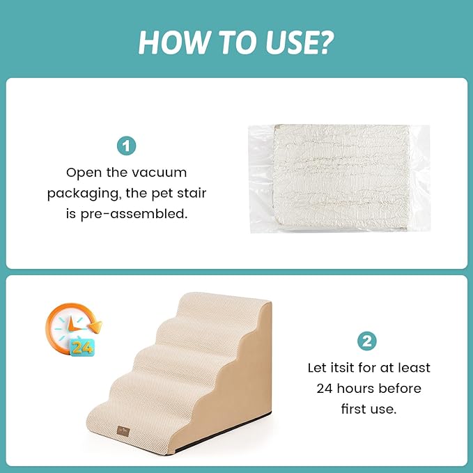 Extra Wide Dog Stairs 19.7" Width, Pet Step for Small Medium/Large Dog, Puppy or Cat, Pet Ramp for High Bed or Car, High Density Foam Ladder, Stable, 5 Step, 19.7x33x22.4 in, Beige-PawvioPets