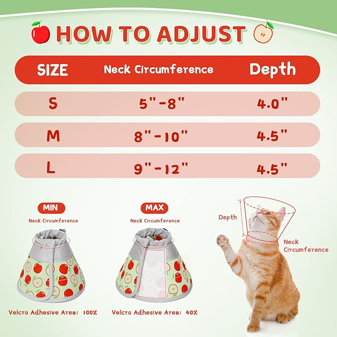 Cat Cone Collar Soft to Stop Licking, Adjustable, Foldable Lightweight Kitten Cones After Surgery Recovery for Cats & Kittens, Cat Cone Alternative (AppleRed, S)-PawvioPets