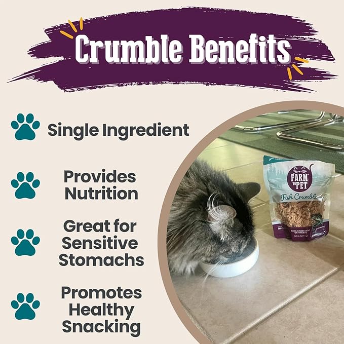 Farm To Pet - Cat Treat Crumbles - 3 oz Single Ingredient Fish Treat and Snacks - Healthy for Indoor Cats and Kitten - Essential Products (Mix with Wet/Dry Food)-PawvioPets