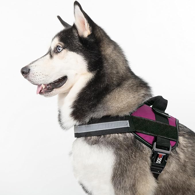 Dogline Dog Harness, Reflective No-Pull Adjustable Vest with Handle, Breathable No-Choke Harness for Small, Medium or Large Dogs Room for Patches Girth 27 to 34 in Pink-PawvioPets