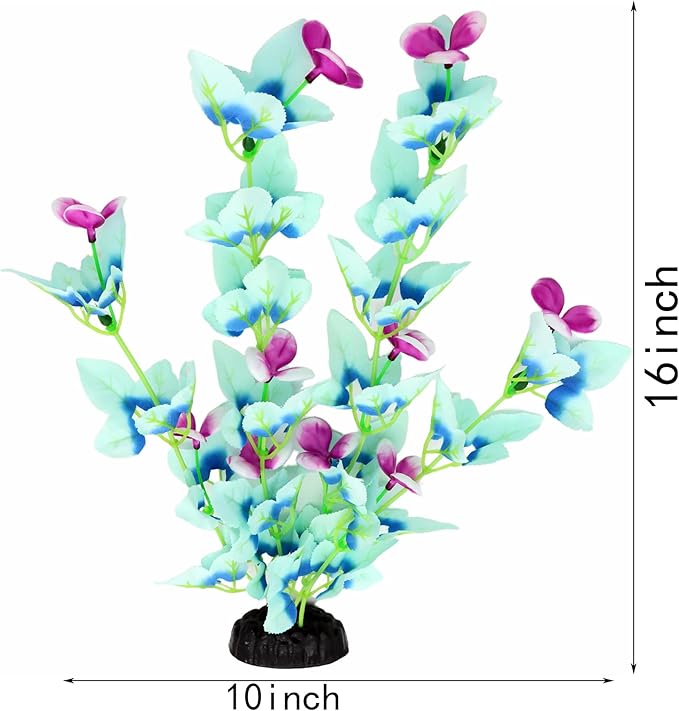 16 Inch Aquarium Fish Tank Plant Betta Fish Tank Decor,2 Pack Silk Aquarium Plants for Aquarium Decoration (White-Blue)-PawvioPets