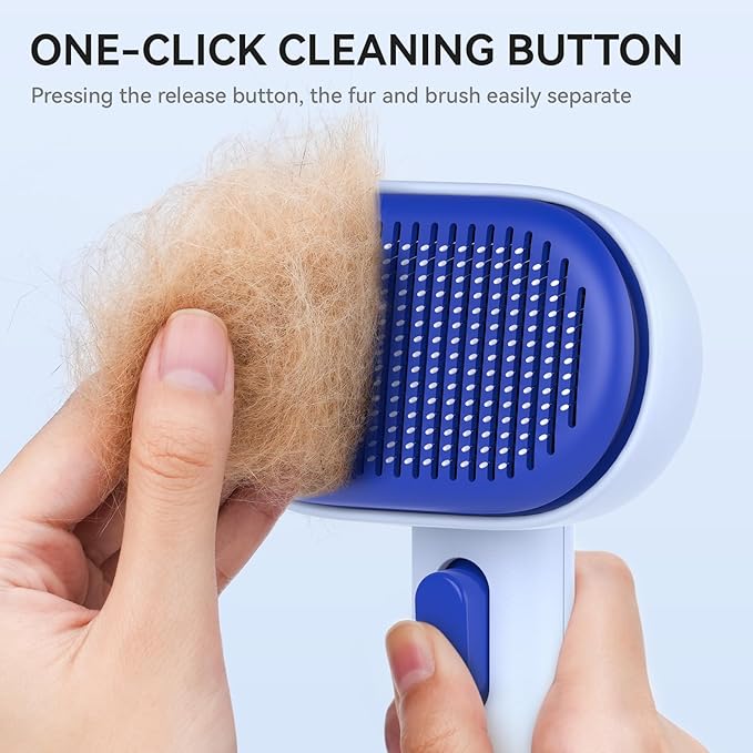 aumuca Self Cleaning Slicker Brush, Cat Brushes for Indoor Cats, Horses Grooming Deshedding Brush, Pet Massage Removes Loose Fur, Blue-PawvioPets