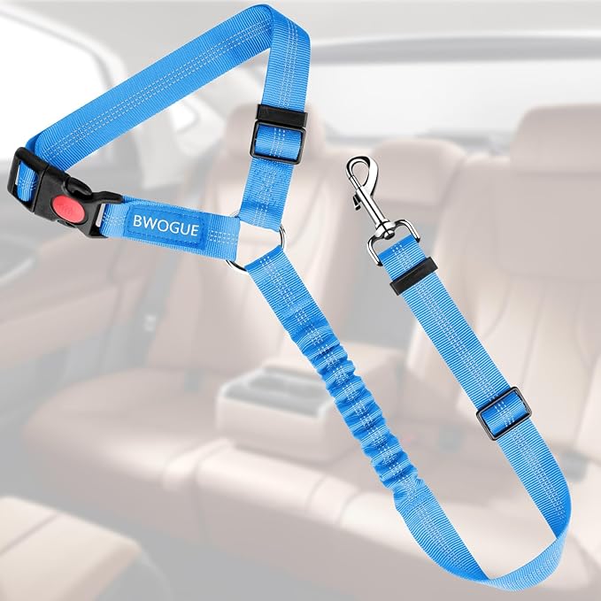 BWOGUE Pet Dog Cat Seat Belts, Car Headrest Restraint Adjustable Safety Leads Vehicle Seatbelt Harness (1 Pack)-PawvioPets