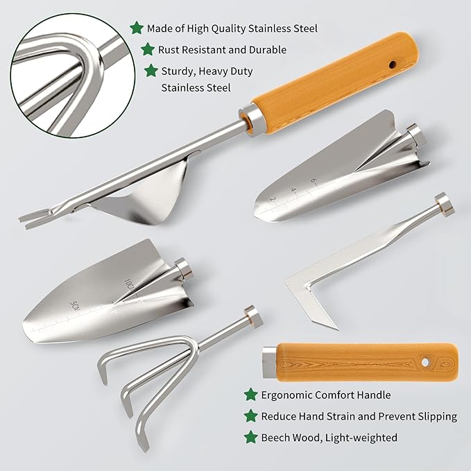 20-Piece Gardening Tools with Fashion and Durable Storage Bag - Heavy Duty Garden Tools Stainless Steel Rust-Proof Ergonomic Garden Tool Set - Ideal Gifts for Women and Men - Portable Gardening Kit-PawvioPets