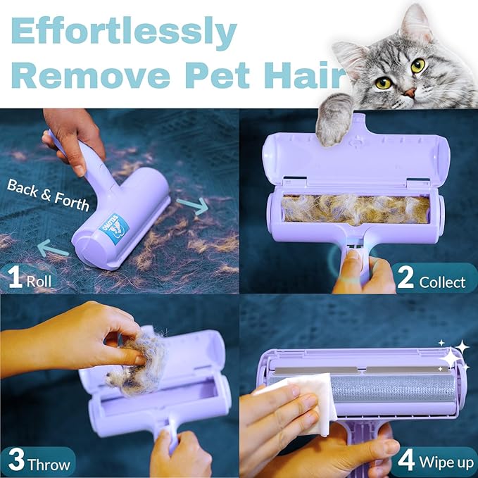 DELOMO Pet Hair Removal Tool, Pet Hair Remover - Lint Roller for Pet Hair - Cat and Dog Hair Remover for Couch, Furniture, Carpet, Car Seat, Reusable Lint Roller with Fur Bin, Pet Owner Essential-PawvioPets