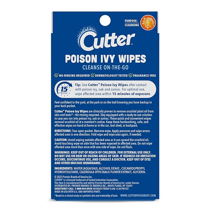 Cutter Poison Ivy Wipes, On-the-Go Cleansing for Poison Ivy, Oak & Sumac, 12 Wipes, (3 Pack)-PawvioPets