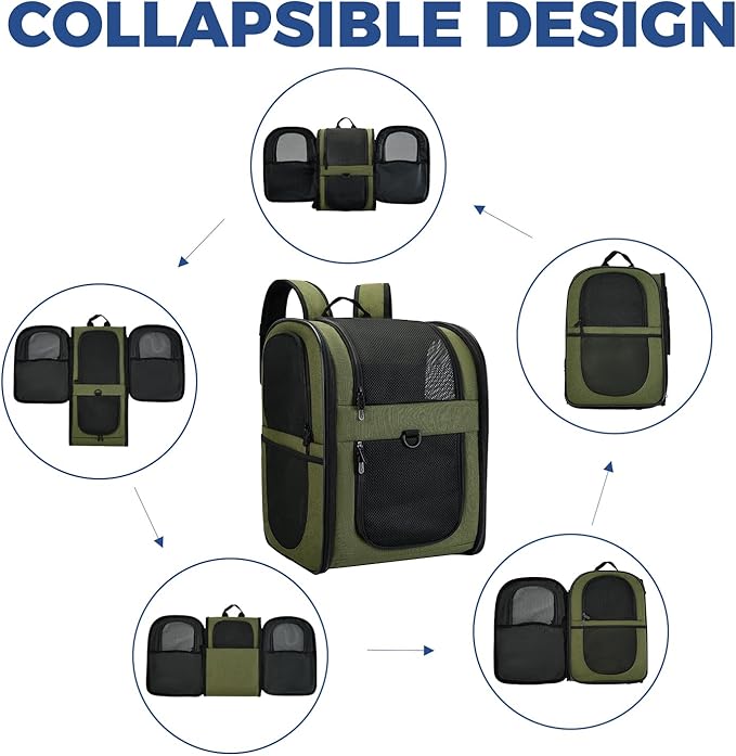 Apollo Walker Dog & Cat Carrier Backpack for 4-15lb Pets - Ventilated Safe Design with Padded Back Support, Breathable Mesh Pet Backpack for Hiking, Travel, Outdoor (Green)-PawvioPets