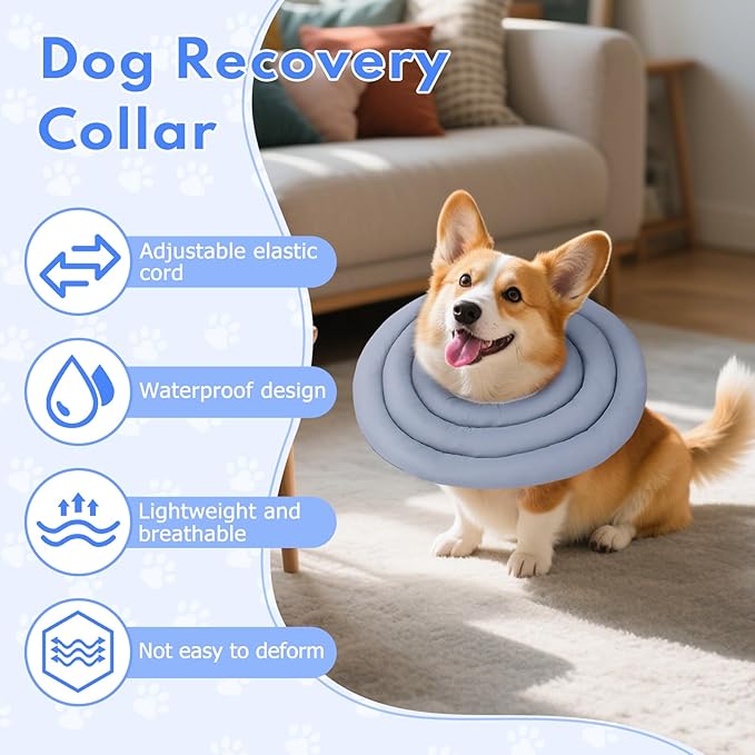 Dog Recovery Collar, Breathable Adjustable Soft Dog Cone, Waterproofing Cat Neck Cone, Pet Donut Collar After Surgery (Blue Gray, XL)-PawvioPets