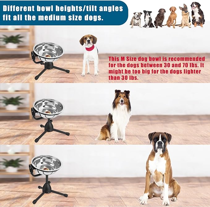 2 Pack Elevated Bowls With Adjustable Metal Stand, Medium Size for Dogs 30-70 lbs, 0.5 Gal 2 Liter, Stainless Steel Food Water Bowl, Height Adjustable Non-Slip Raised Set-PawvioPets