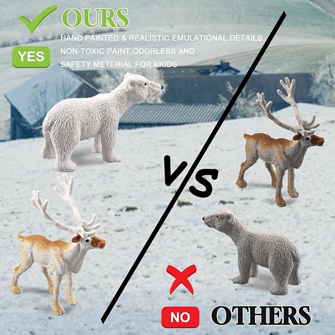 18pcs Arctic Animal Figures, Realistic Arctic Animals Toy Figurines Set with Arctic Fox Wolf Polar Bear Reindeer Figures for Kids, Miniature Toys Cake Topper Birthday Gift-PawvioPets