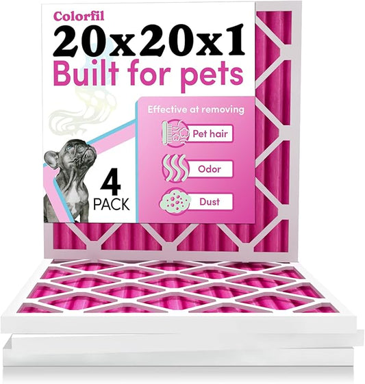 Colorfil 20x20x1 Air Filter (4-Pack) | Made in the USA | Color Changing | Remove Cat and Dog Odor | MERV 8 for Pet Hair Dander and Dust | 19.5"x19.5"x0.75" Exact Size-PawvioPets