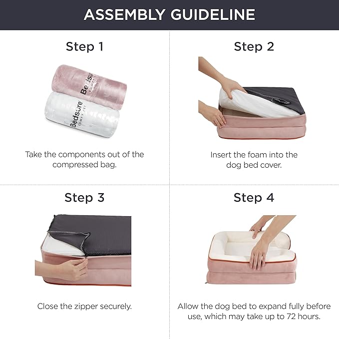 Bedsure L Plus Orthopedic Dog Bed for Large Dogs - Washable Dog Cat Bed Waterproof, L Plus Big Comfort Dogs Couch Sofa with Washable Removable Cover, Pet Bed with Nonskid Bottom, Pink, 38"-PawvioPets