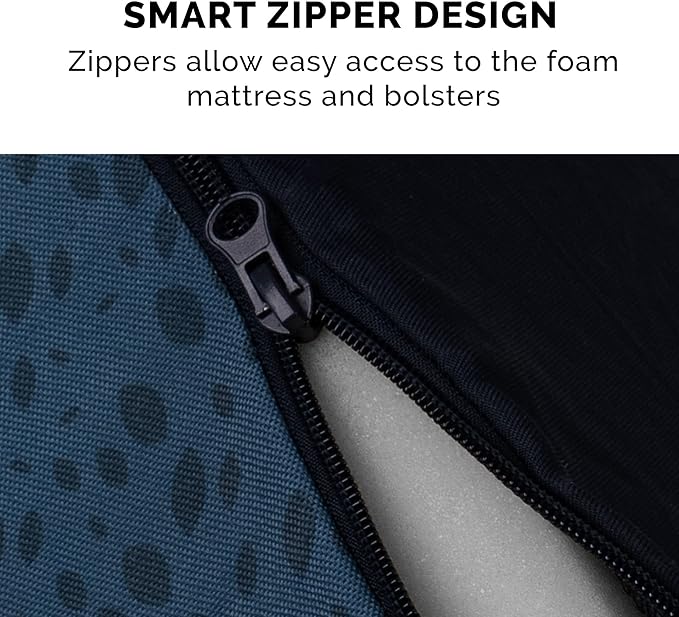 Furhaven Cooling Gel Dog Bed for Large Dogs w/ Removable Bolsters & Washable Cover, For Dogs Up to 95 lbs - Plush & Almond Print L Shaped Chaise - Blue Almonds, Jumbo/XL-PawvioPets