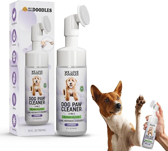 Dog Paw Cleaner (Over 100+ Feet Cleanings) No-Rinse Dog Foot Washer, Gentle and Safe Paw Cleaner for Dogs and Cats, Foam Formula, Moisturizes and Deodorizes, 150mL (Lavender) [We Love Doodles]-PawvioPets