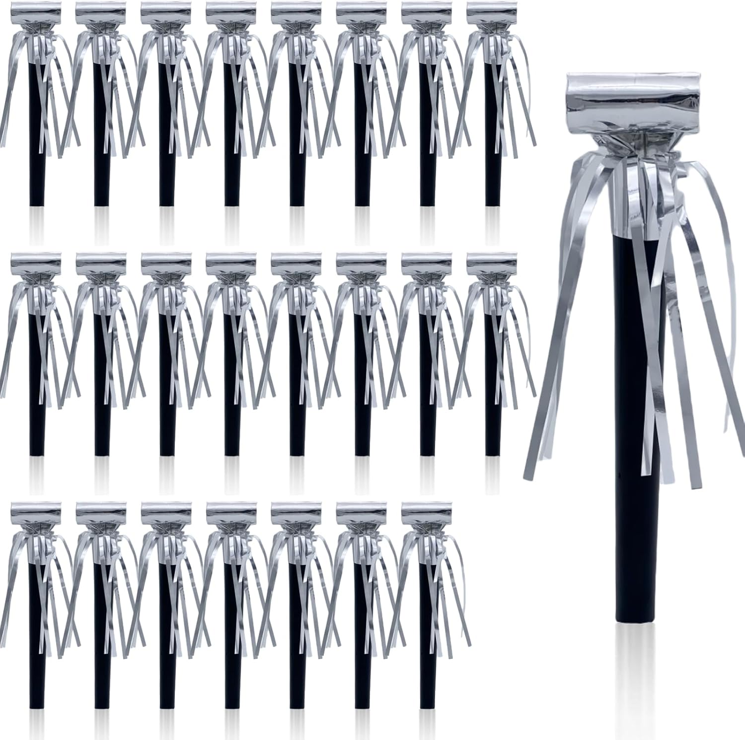 24 Pieces Party Squawkers Christmas Party Blowers Noise Makers for New Year Party Favor Supplies, Silver
