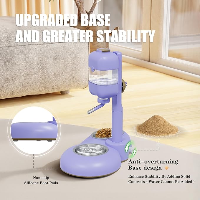 Dog Bowls with Puppy Weaning Bottles,3 in 1 Bowl Set with Water Dispenser and 2 Food Grade Stainless Steel Dog Bowls,15°Tilted Cat Food and Water Bowl Set for Cats,Bunnies,Ferrets-PawvioPets