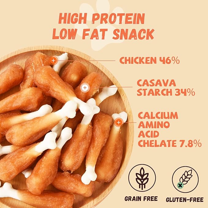Dog Treats, Chicken Wrapped Calcium Bone Rawhide-Free Grain-Free Training Treats for Dogs Teeth Cleanning Breath Fresh Dog Chewy Snacks for Medium Large Dogs 10.6oz or 18-19 pcs-PawvioPets