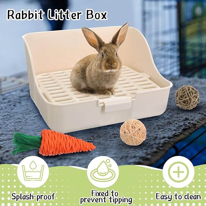 15 Pcs Rabbit Starter Kit Small Rabbit Litter Box Animal Grooming Kit Bunny Toys Bowl Blankets with Cleaning Set for Guinea Pig Accessories(Multicolor)-PawvioPets