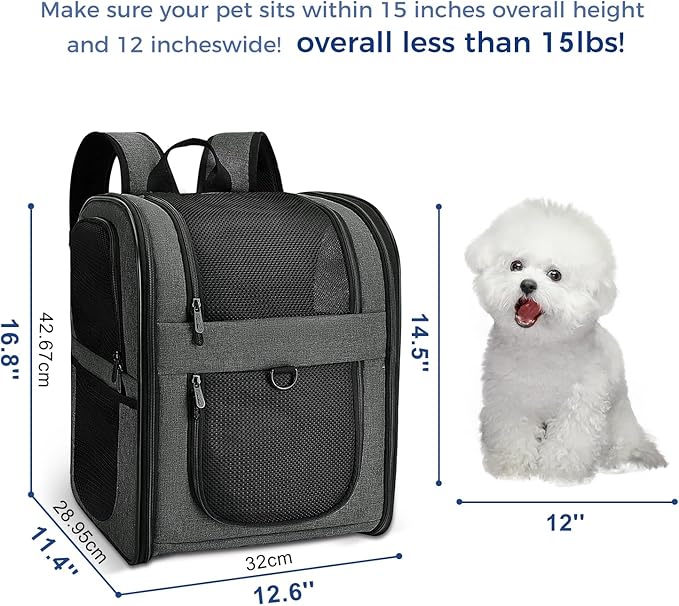 Apollo Walker Pet Carrier Backpack for 4-15lb Cats and Dogs, Puppies, Safety Features and Cushion Back Support | for Travel, Hiking, Outdoor Use (Gray)-PawvioPets