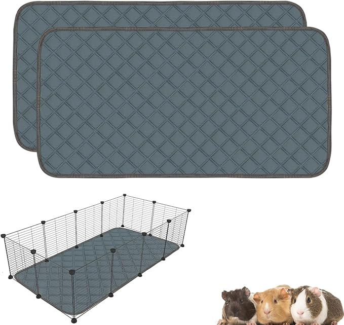 2 Pack Washable Guinea Pig Cage Liners for C&C 2x4 Habitat Guinea Pig Bedding Super Absorbent | Waterproof | Non Slip| Reusable Guinea Pig Pee Pads for Small Animals Cages - 57.1" x 27.6"-PawvioPets