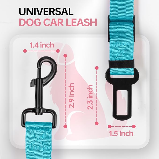 3 Pack Thickened Adjustable Dog Car Harness, Retractable Dog Car Harness Adjustable Dog Seat Belt for Car, Dog Car Leash Made of Thickened Nylon Material and Reinforced Metal Hook, Light Blue-PawvioPets