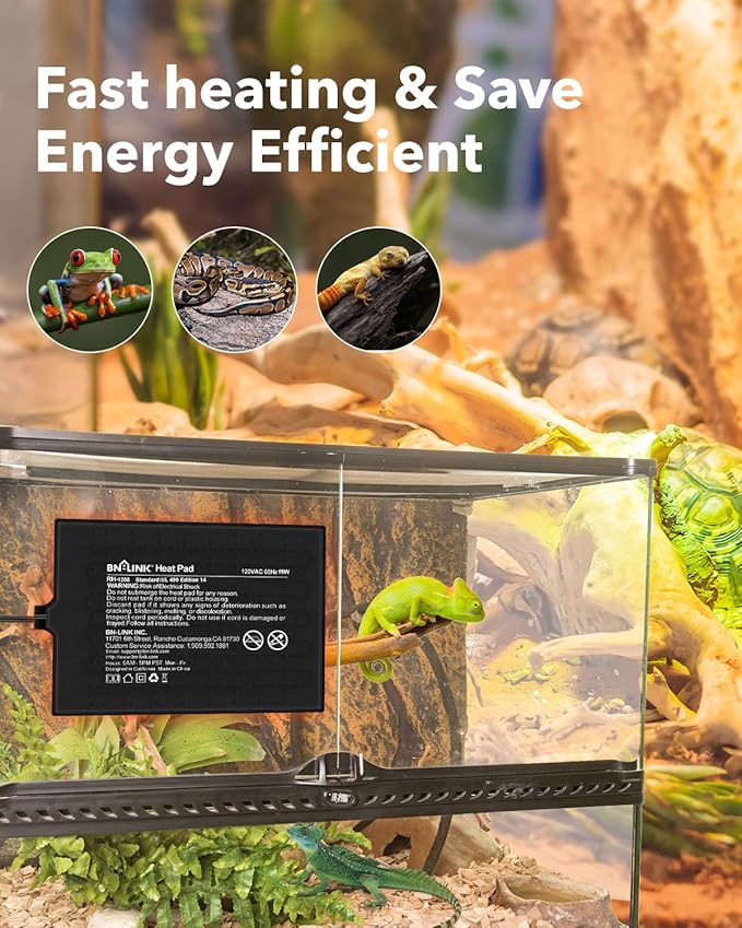 BN-LINK Reptile Heat Pad 8"X12" 16W for 30-40gal Under Tank Terrarium Heating Mat Waterproof for Turtle, Lizard, Frogs, Snake, Hermit Crab-PawvioPets