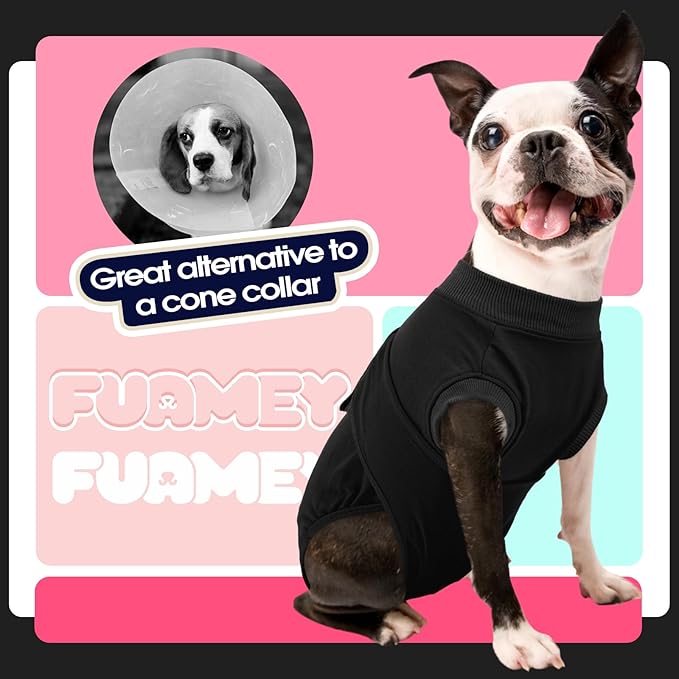 FUAMEY Dog Recovery Suit Male,Dogs Surgery Neuter Suits Puppy Spay Shirts for Female Protect Dog's Skin Anti Licking Abdominal Wounds Doggie Onesie Pet Bodysuit Alternative to Cone Black XL-PawvioPets