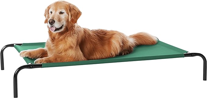 Amazon Basics Cooling Breathable Elevated Dog Bed with Metal Frame for Large Dogs, 51 x 31 x 8 Inch, Green-PawvioPets