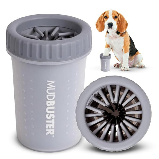Dexas Medium MudBuster Portable Dog Paw Washer, Light Gray - Premium Quality Pet Supplies and Dog Accessories - Cleansing, Self Cleaning, Silicone - 6x6x6 Inches, 0.308 kg, 1 Count-PawvioPets