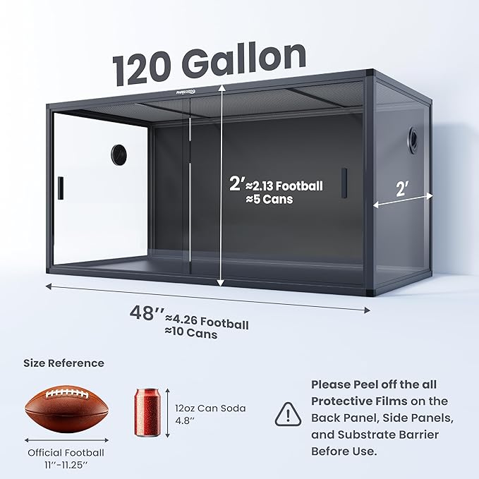 120 Gallon Bearded Dragon Tank,48" x 24" x 24" Reptile Tank with Sliding Door Top Screen Ventilation, Front Opening Reptile Enclosure for Easy Maintenance-PawvioPets