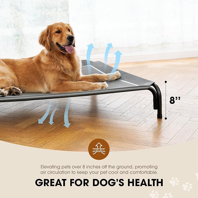 Elevated Dog Bed, Raised Outdoor Dog Bed for Large Sized Dog, Portable Cooling Pet Cot with Breathable & Washable Mesh, Indoor & Outdoor Pet Hammock with Skid-Resistant Feet.-PawvioPets