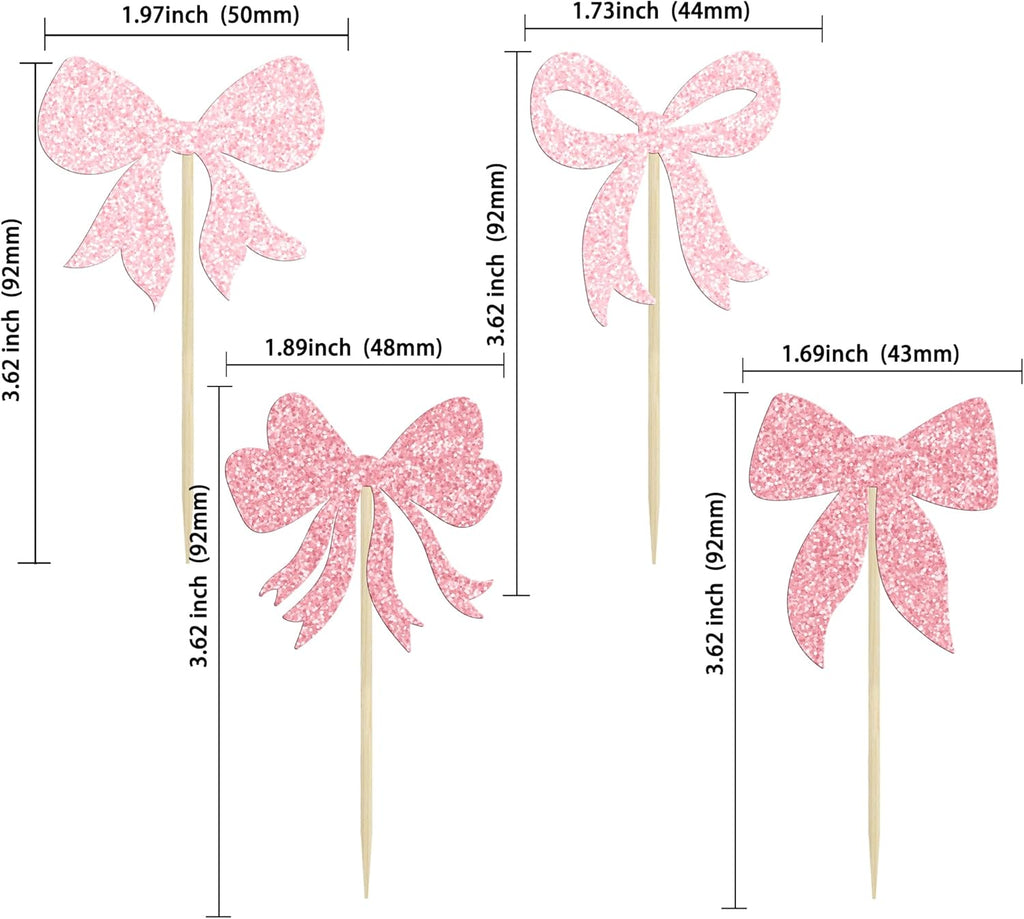 Gyufise 36Pcs Bow Cupcake Toppers Glitter Bowknot Cupcake Picks Bow Tie Birthday Decorations Princess Bow Cupcake Decorations for Bowknot Theme Baby Shower Birthday Party Supplies Multi Pink