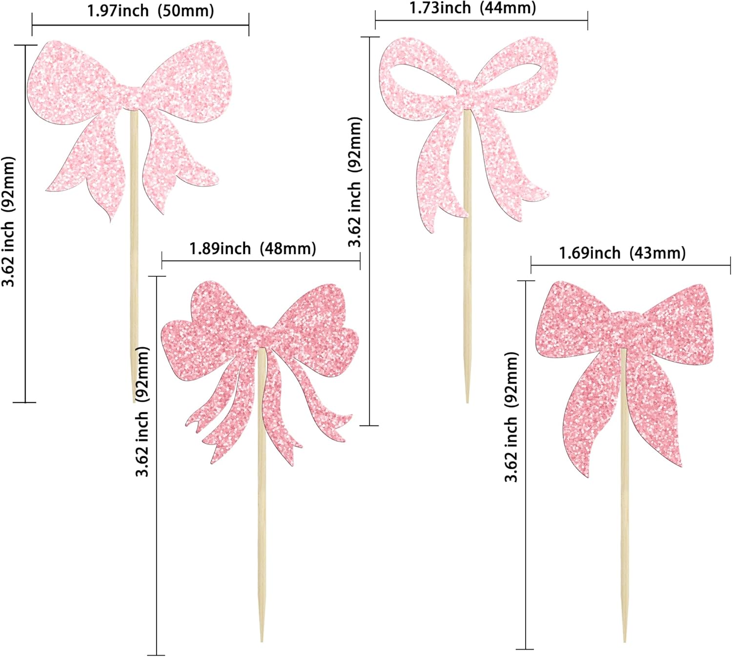 Gyufise 36Pcs Bow Cupcake Toppers Glitter Bowknot Cupcake Picks Bow Tie Birthday Decorations Princess Bow Cupcake Decorations for Bowknot Theme Baby Shower Birthday Party Supplies Multi Pink