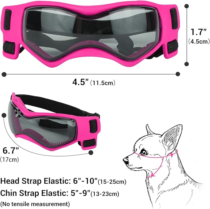Dog Goggles Dog Sunglasses for Small Breed UV Protection Windproof with Adjustable Head Straps Chin Straps for Ride Car/Hiking Travel/On Beach-Pink-PawvioPets
