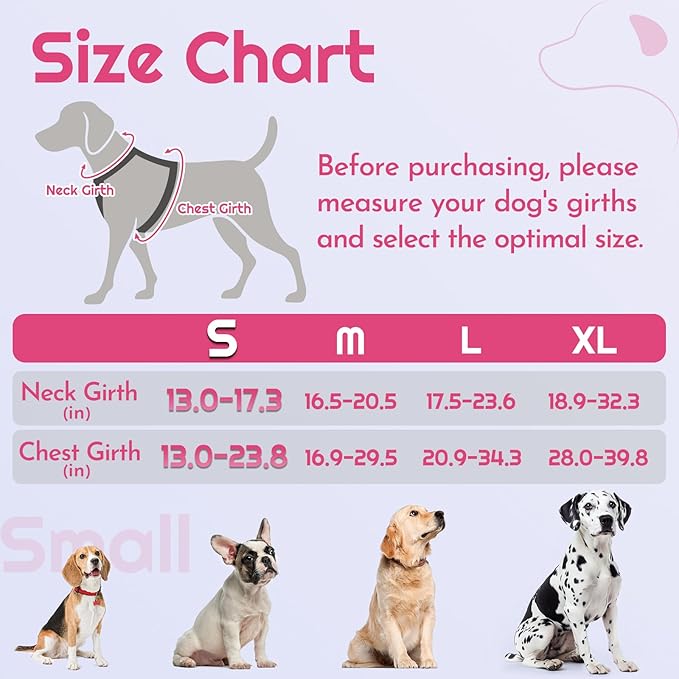 Eagloo Dog Harness Small Sized, Easy Wearing with 3 Buckles, Adjustable No Pull Pet Harness with 2 Rings for Walking, No Chock Reflective Soft Padded Vest with Control Handle, Pink & Black, S-PawvioPets