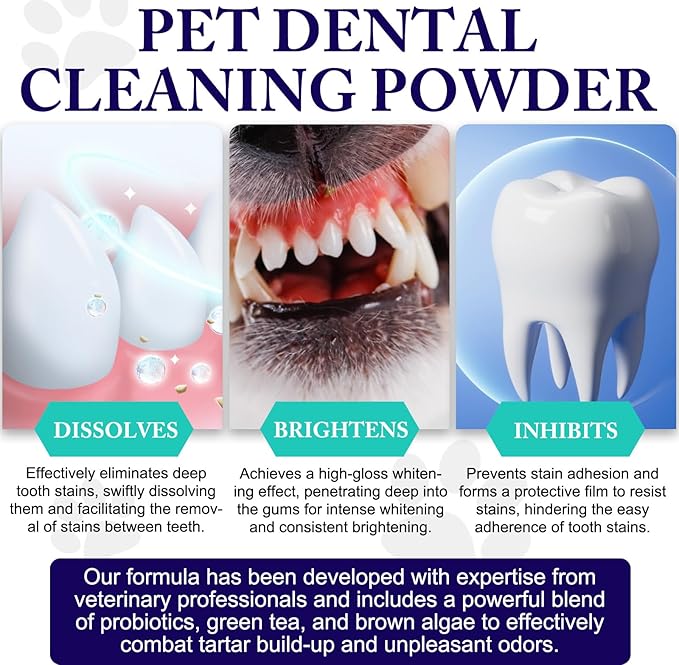 Dog Teeth Cleaning Powder - Dog Dental Powder - Plaque Off Pet Tooth Cleaning lab co - Targets Tartar & Reduces Plaque & Bad Breath - Teeth Cleaning Made Easy-PawvioPets