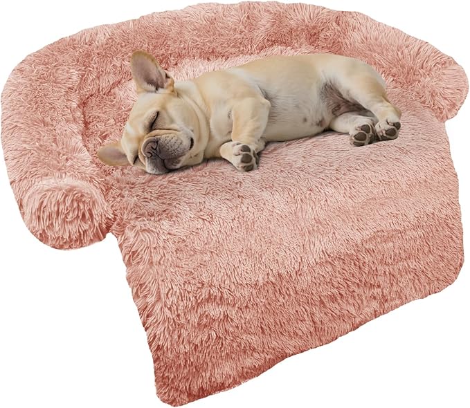 GGIB Calming Dog Bed Fluffy Plush Dog Mat for Furniture Protector with Removable Washable Cover for Large Medium Small Dogs and Cats (Small(35x31x5),Pink)-PawvioPets