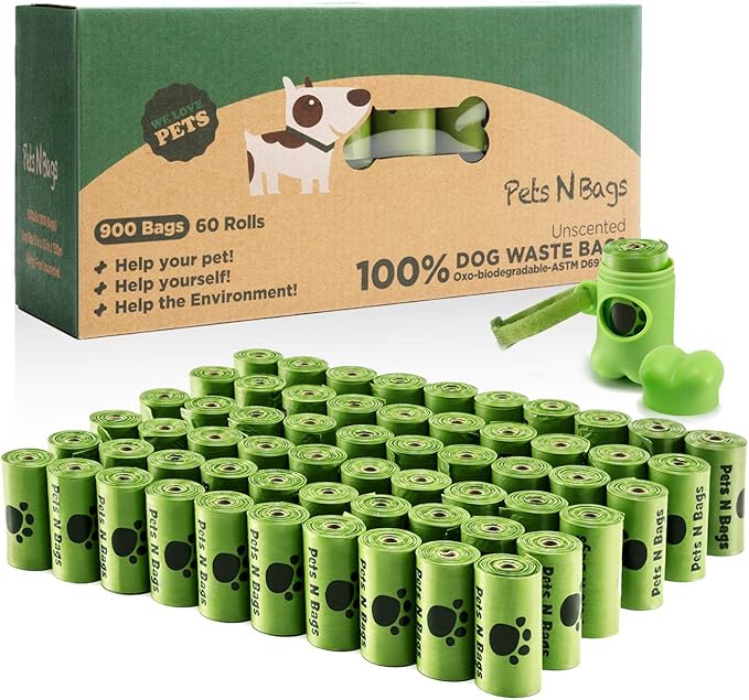 Dog Waste Poop Bags, Dog Bags for Poop, Refill Rolls (60 Rolls / 900 Count, Unscented), Includes Dispenser-PawvioPets