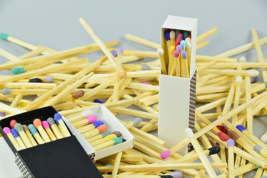 Chandler Studio 10 Boxes - Wooden Matchsticks in a Blank Matchbox with White/Black Matchboxes Colorful Tips (2" Matchboxes, 10 Boxes)