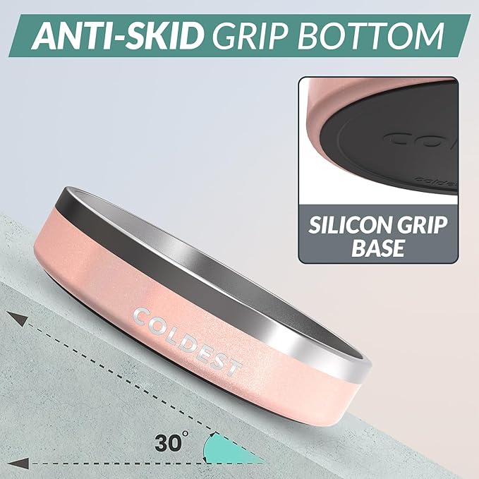 Coldest Dog Bowl - Anti Rust Metal, Non Slip, 3 Layers Insulated Stainless Steel Dog Bowls - Spill Proof & Heavy Duty - Water Bowl for Dogs, Cats & Pets, Dish Washer Safe (21 oz, Forever Pink Glitter)-PawvioPets