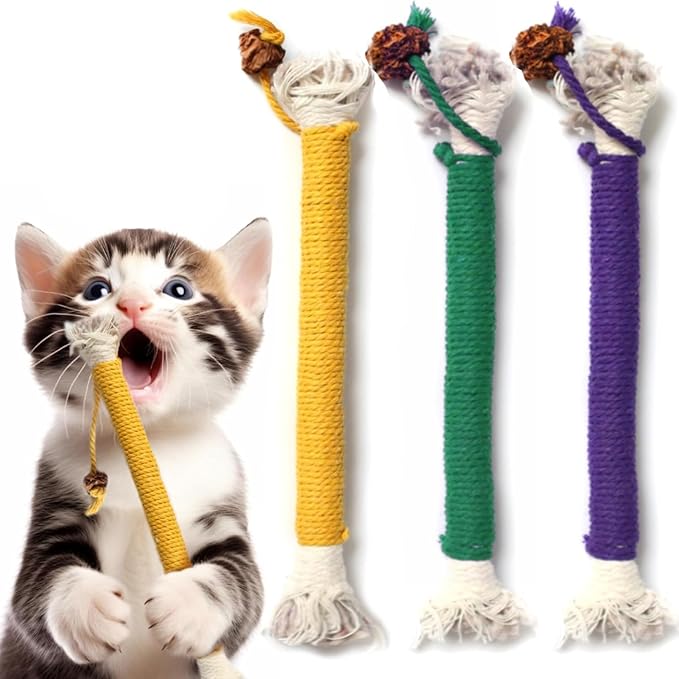 3 PCS Cotton Rope Cat Toys for Indoor Cats, Interactive Cat Rope Toys with Silvervine Fruit for Cats and Kittens, Handmade Pet Chew Toys for Teeth Cleaning-PawvioPets