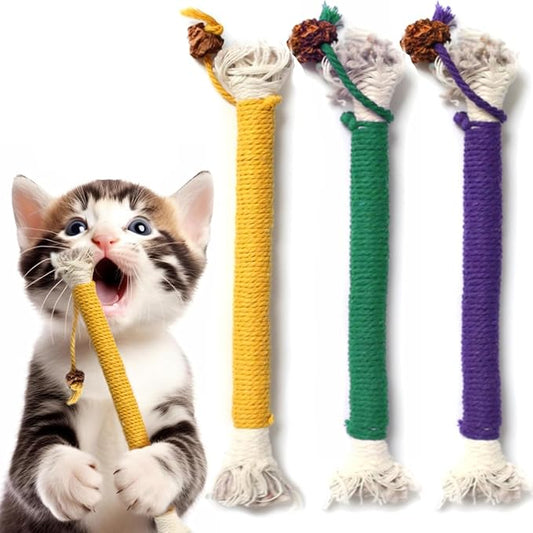 3 PCS Cotton Rope Cat Toys for Indoor Cats, Interactive Cat Rope Toys with Silvervine Fruit for Cats and Kittens, Handmade Pet Chew Toys for Teeth Cleaning-PawvioPets