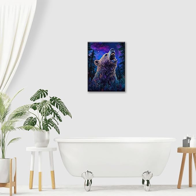 Bear Forest Wall Art Canvas Fantastic Animal Wall Decor Prints Framed Painting Pictures Gifts Artwork for Bathroom Kitchen 12"x16"-PawvioPets