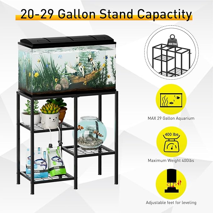 CADUKE Aquarium Stand 20 Gallon, Metal Fish Tank Stand, Aquarium Rack Stand for Fish Tank Accessories , 3 Tier Turtle Reptile Terrarium Stand for Living Room Office-PawvioPets