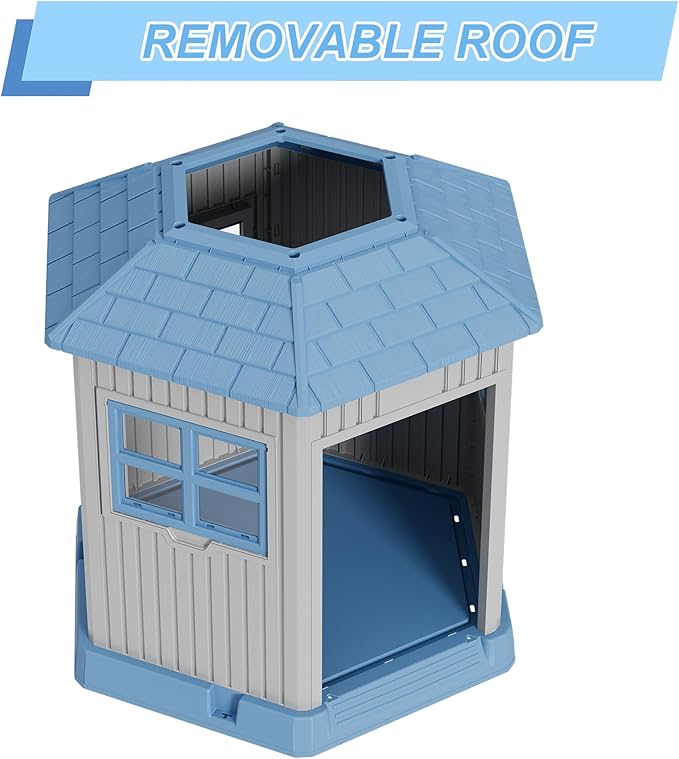 Durable Dog House Indoor Outdoor for Small Medium Dogs, Weatherproof Puppy Shelter with Elevated Floor & Air Vents, Easy Clean and Assemble (Blue, 36.61L*29.5W*37.4H)-PawvioPets